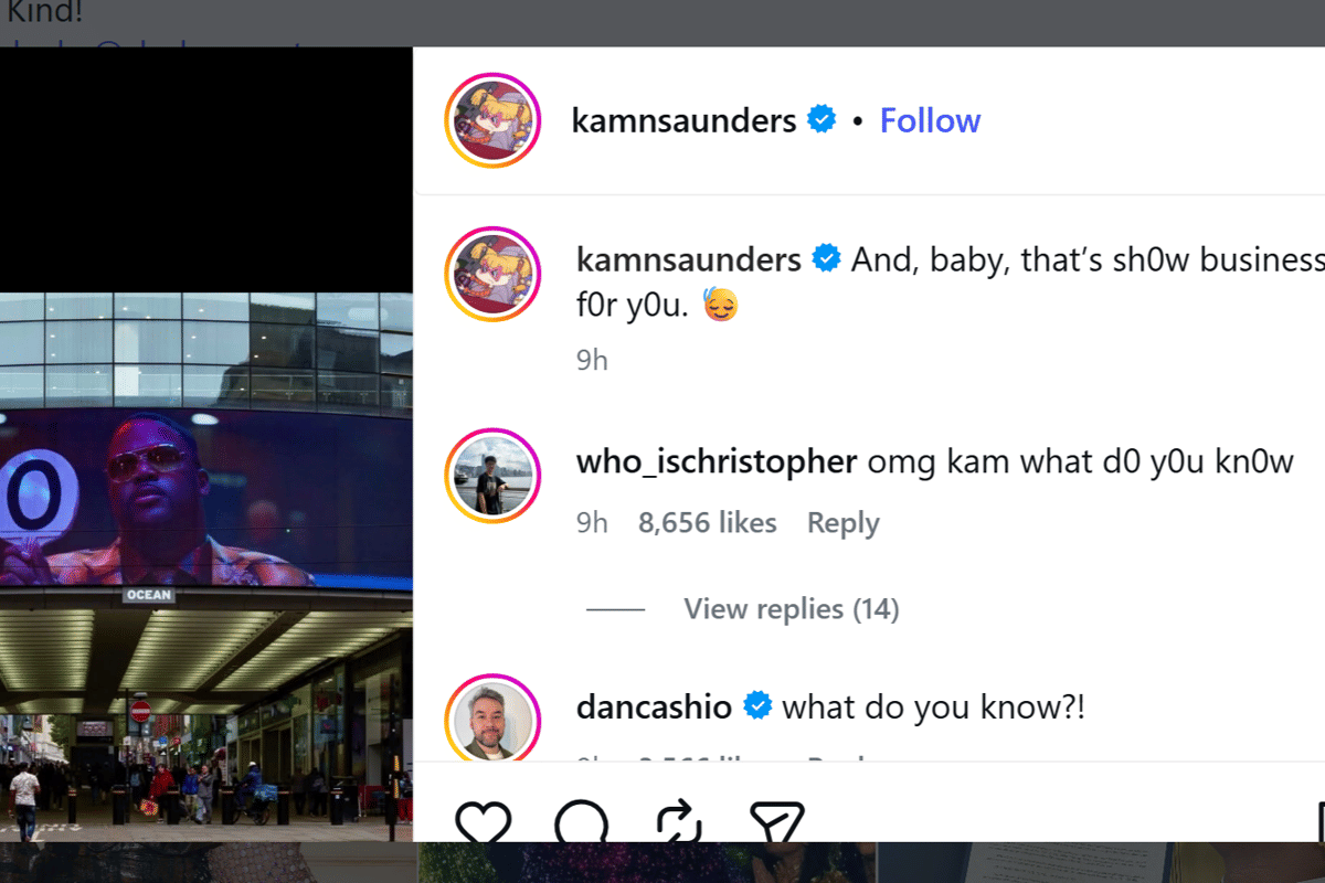 Unggahan Kam Saunders, salah satu dancer The Eras Tour dengan caption yang mengandung "000"