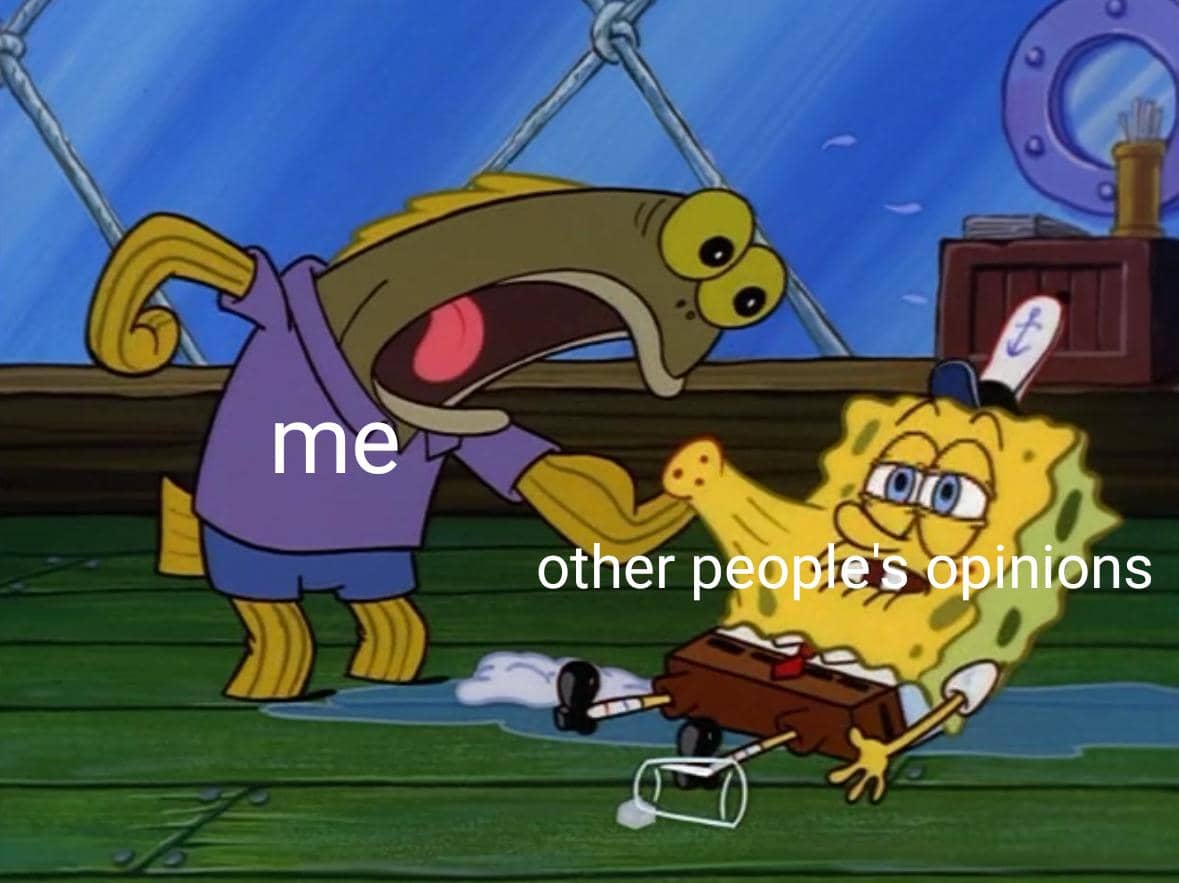 Meme SpongeBob menggambarkan rasa bersalah melalui ekspresi karakter dan teks humor tentang penyesalan.