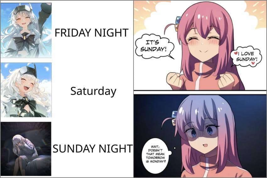 8 Meme Anime tentang Minggu, Paling Enak Tidur Seharian