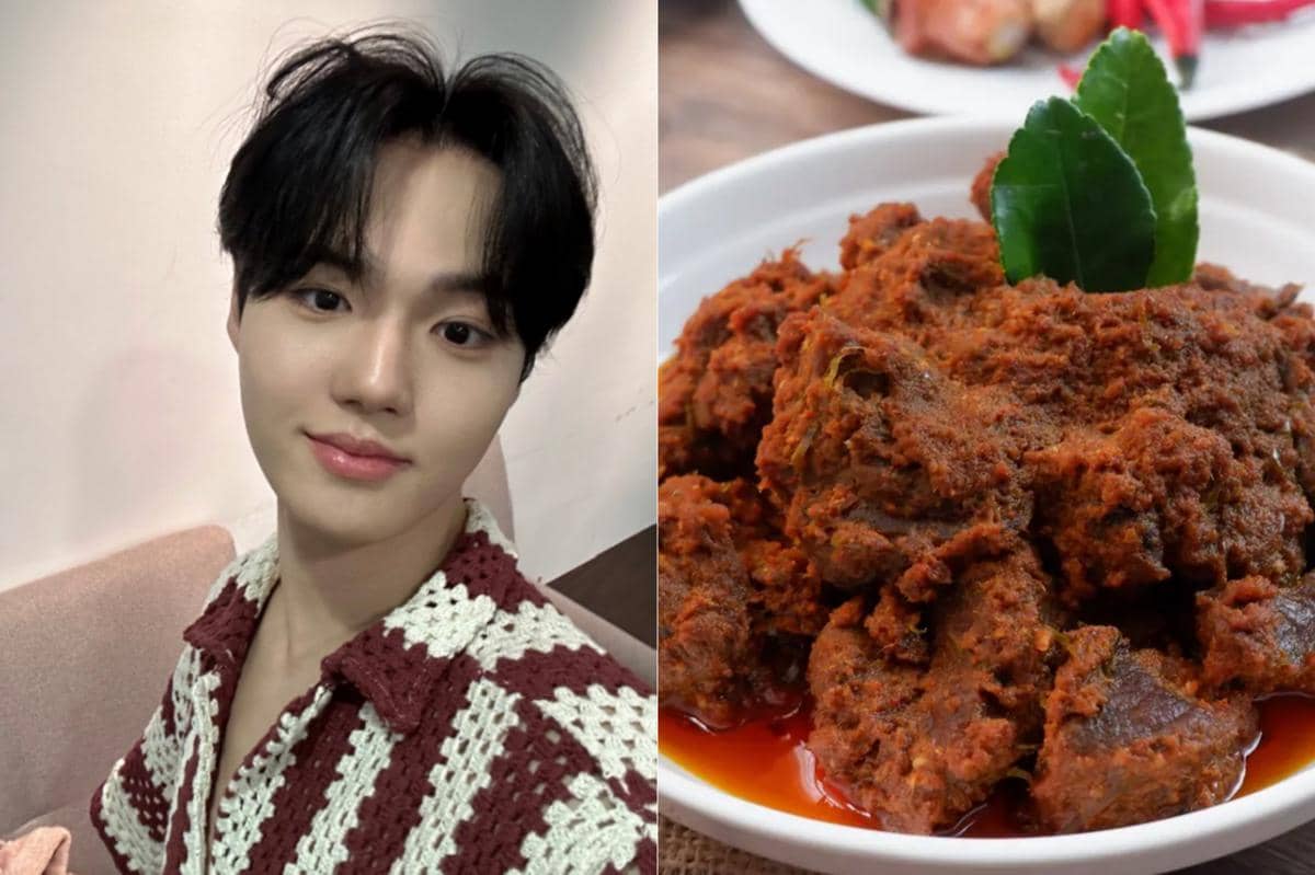 Doyoung TREASURE mengabari fansnya kalau ia menikmati rendang dan nasi putih sebagai menu makan siangnya