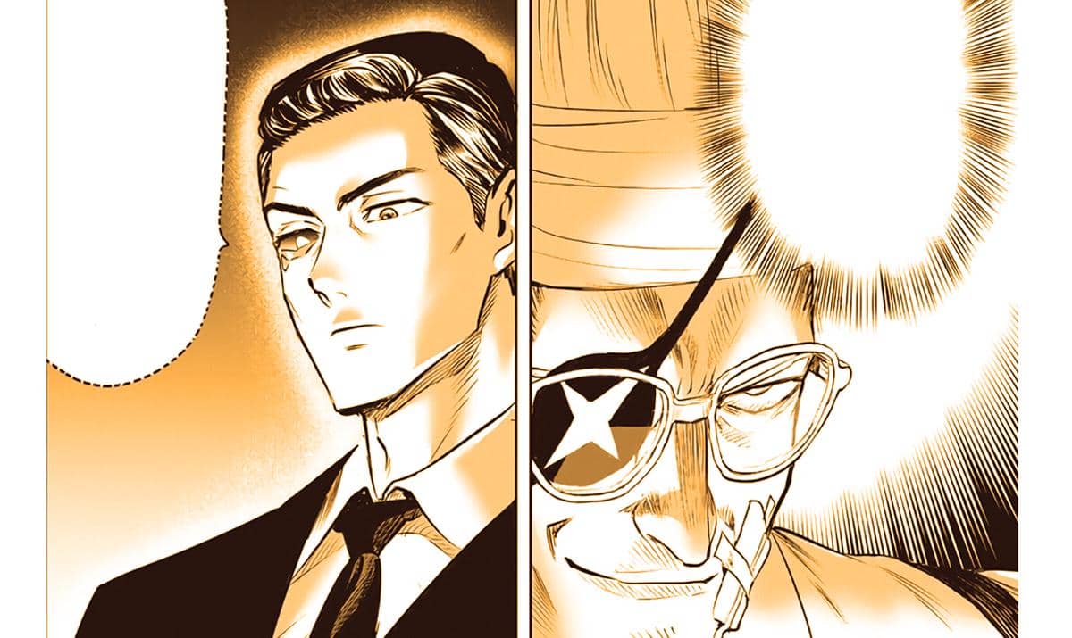 Sekingar menyimak dengan saksama percakapan McCoy dan atasannya dalam sebuah adegan serial anime One Punch Man.