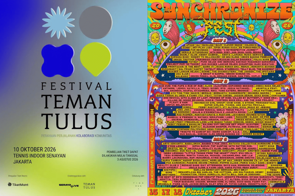 Grafik daftar festival musik Jakarta Oktober 2026, mencantumkan Festival Teman Tulus dan Synchronize Fest.
