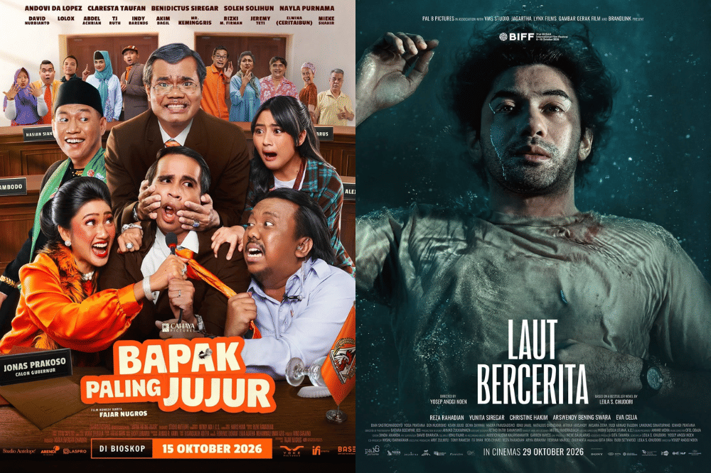 Kolase poster film Indonesia yang dijadwalkan tayang di bioskop pada Oktober 2026, termasuk Bapak Paling Jujur dan Laut Bercerita.