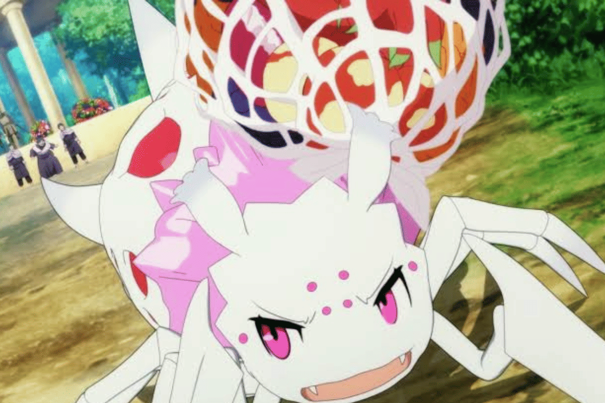 Kumoko dalam salah satu adegan anime Kumo desu ga, Nani ka?