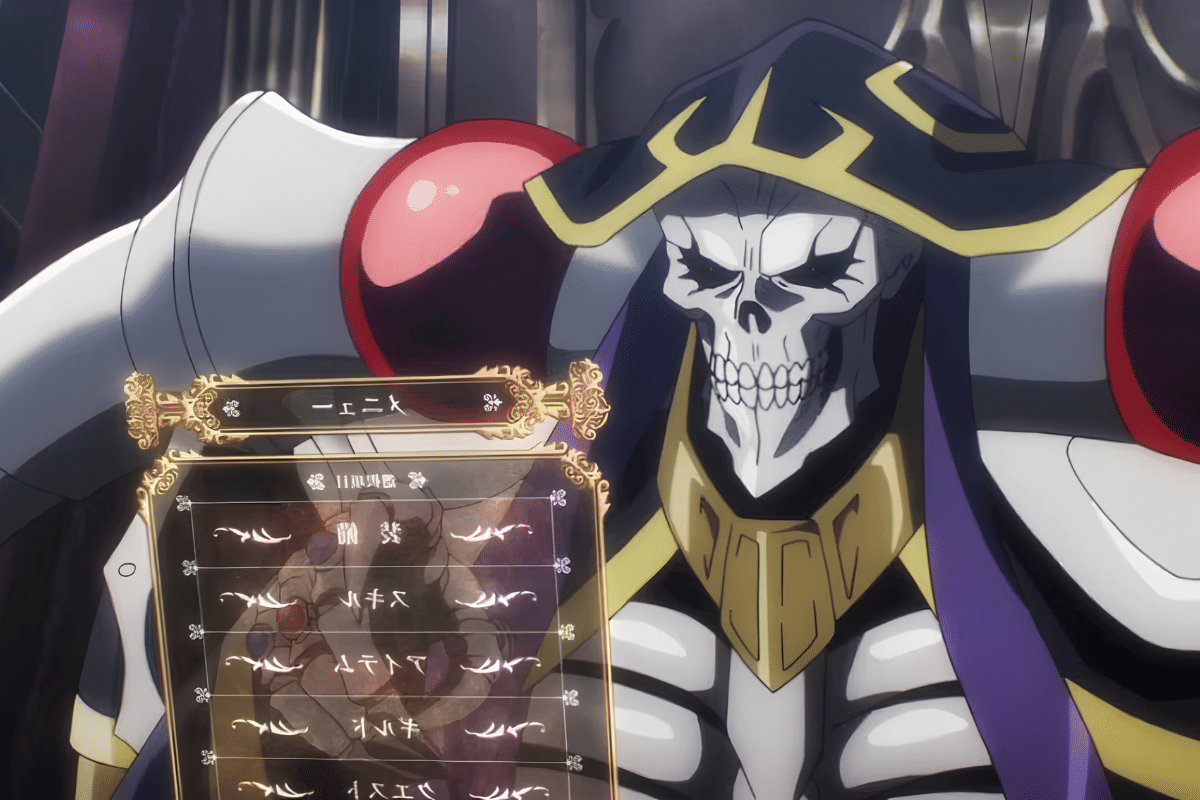 Ainz Ooal Gown sedang membuka layar tab menu status.