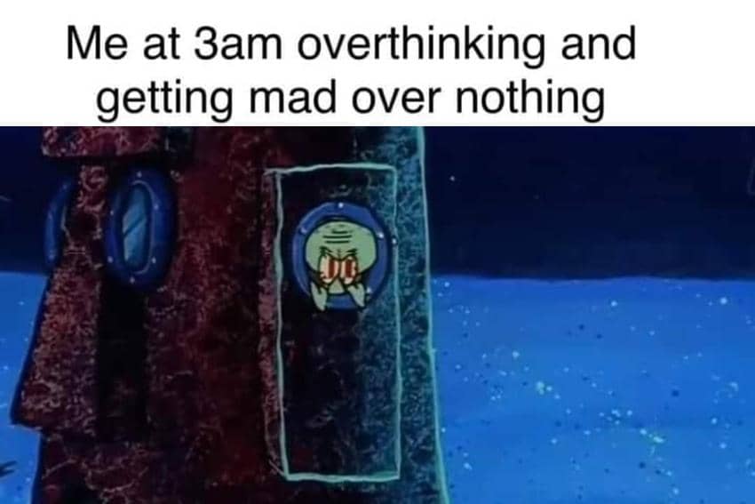 Meme SpongeBob tentang Overthinking, Kepikiran Berhari-hari