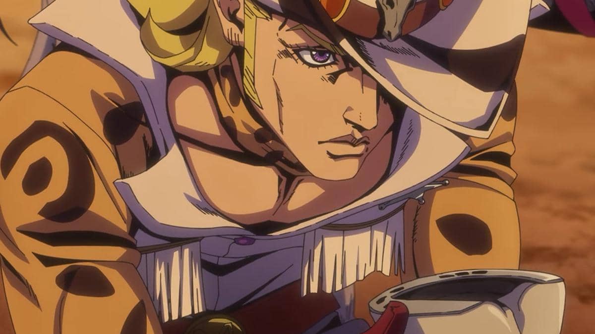 Tim memeriksa jejak kaki kuda Gyro yang diduga terkait dengan pelaku pembunuhan dalam Steel Ball Run.