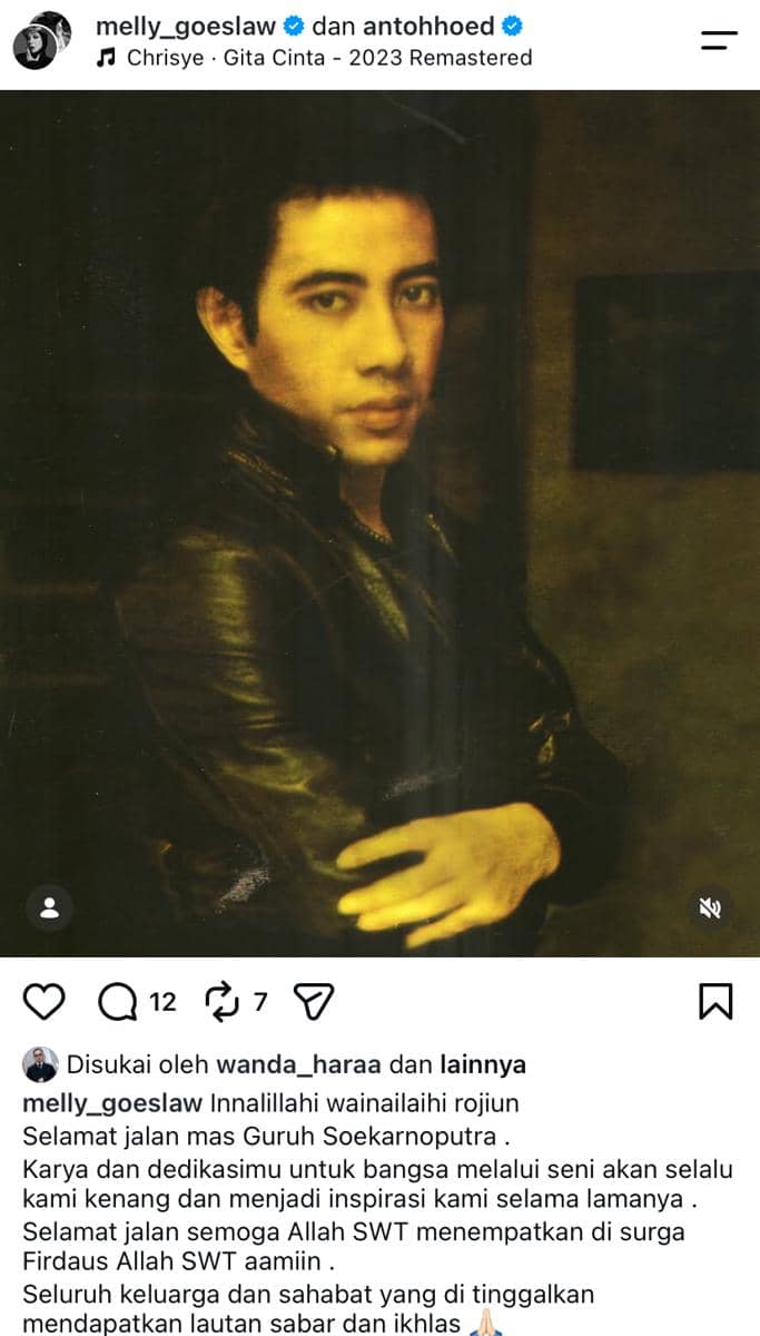 Unggahan seorang artis menyampaikan belasungkawa atas meninggalnya Guruh Soekarnoputra di Instagram.