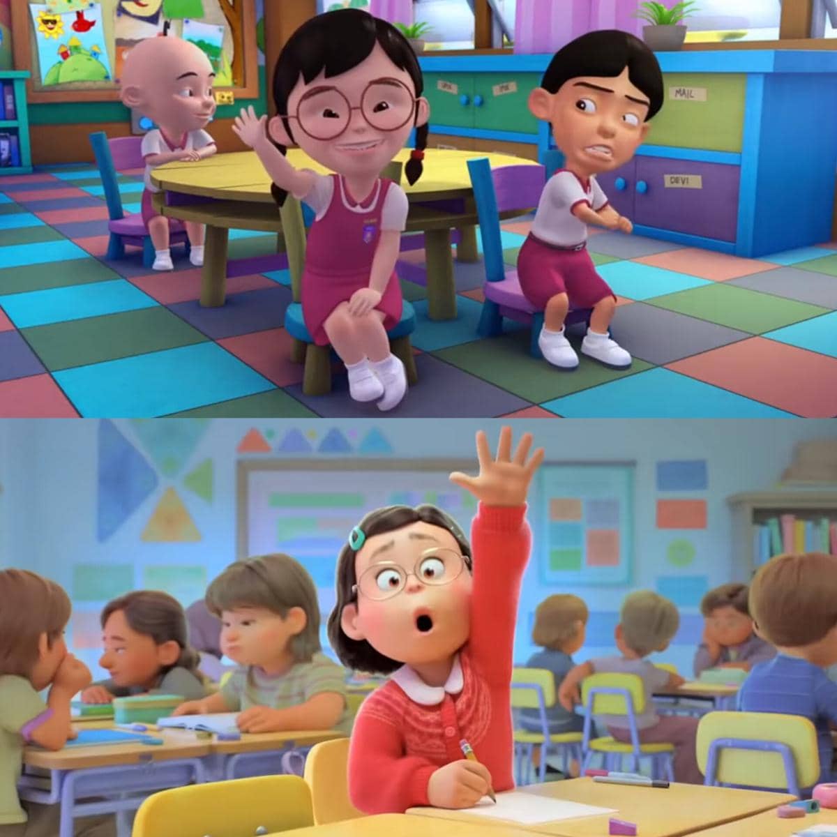 Mei Mei di Upin & Upin dan Mei di Turning Red dikenal sebagai anak yang pintar
