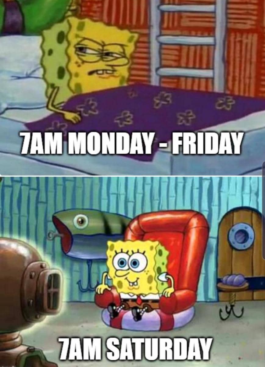 meme SpongeBob tentang Sabtu
