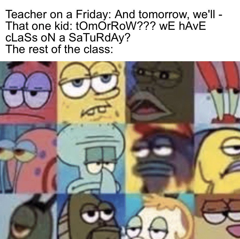 meme SpongeBob tentang Sabtu
