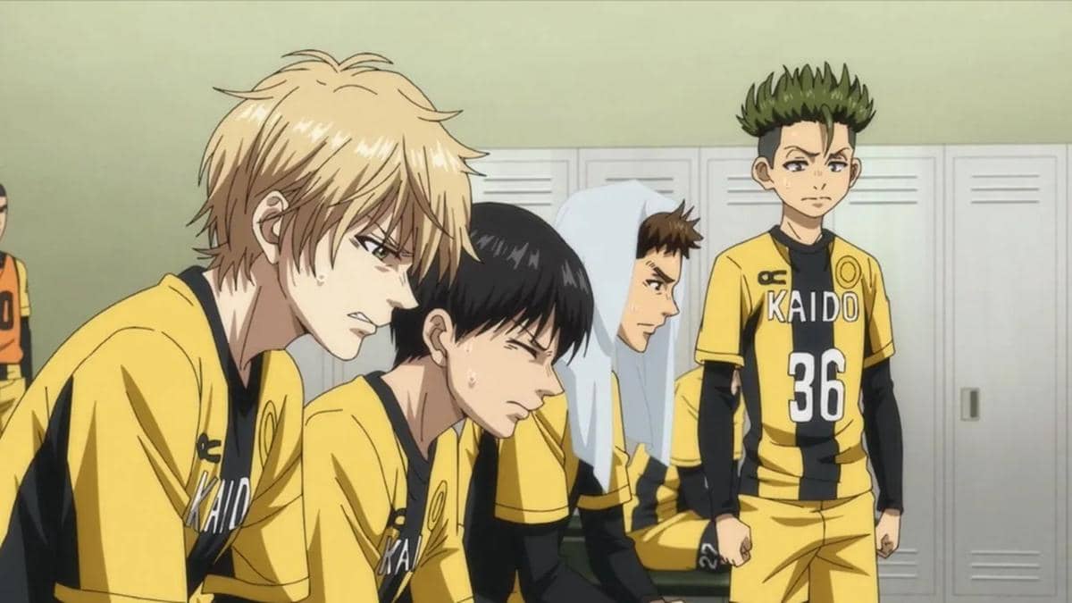 Cuplikan adegan dari anime Ao Ashi produksi TMS Entertainment dalam materi promosi serial animasi tersebut.