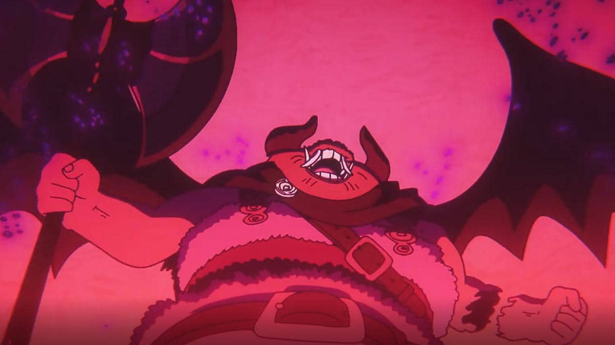Brogy dalam versi iblis dari One Piece, berwujud raksasa dengan penampilan mengintimidasi dalam ilustrasi Toei.