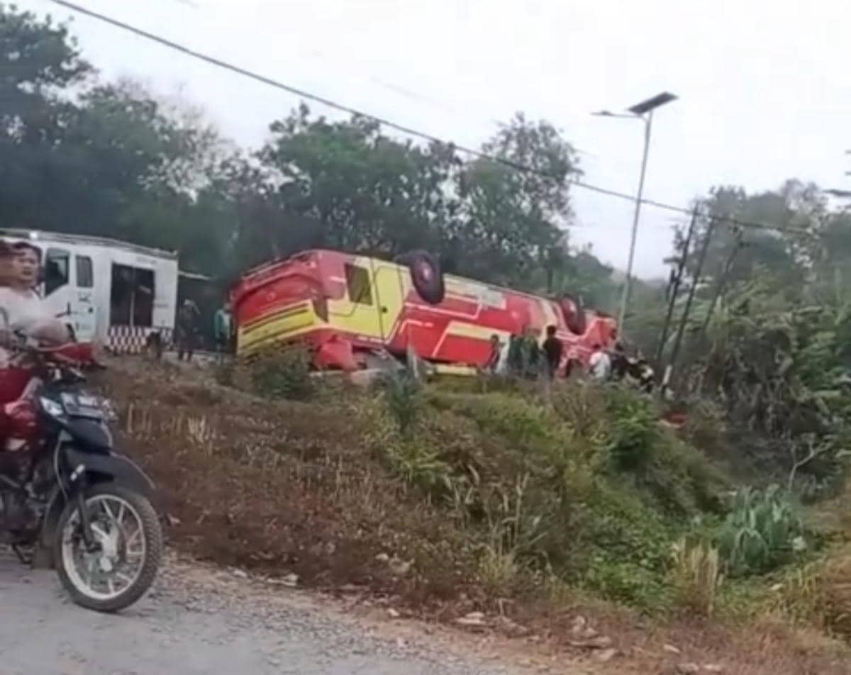 Bus Terbalik di Mesuji Tiga Penumpang Tewas, Diduga Sopir Microsleep