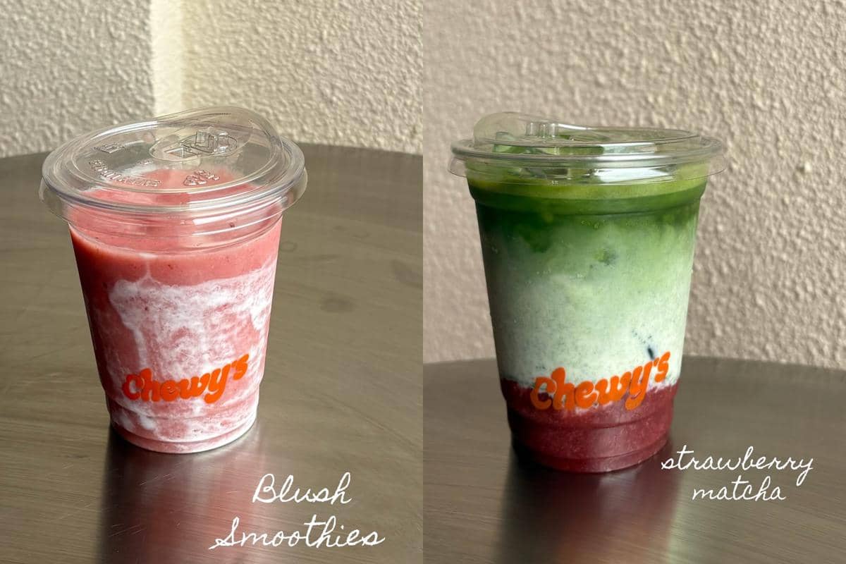 Potret menu Blush Smoothies dan Strawberry Matcha di Chewy's Dessert Jakarta