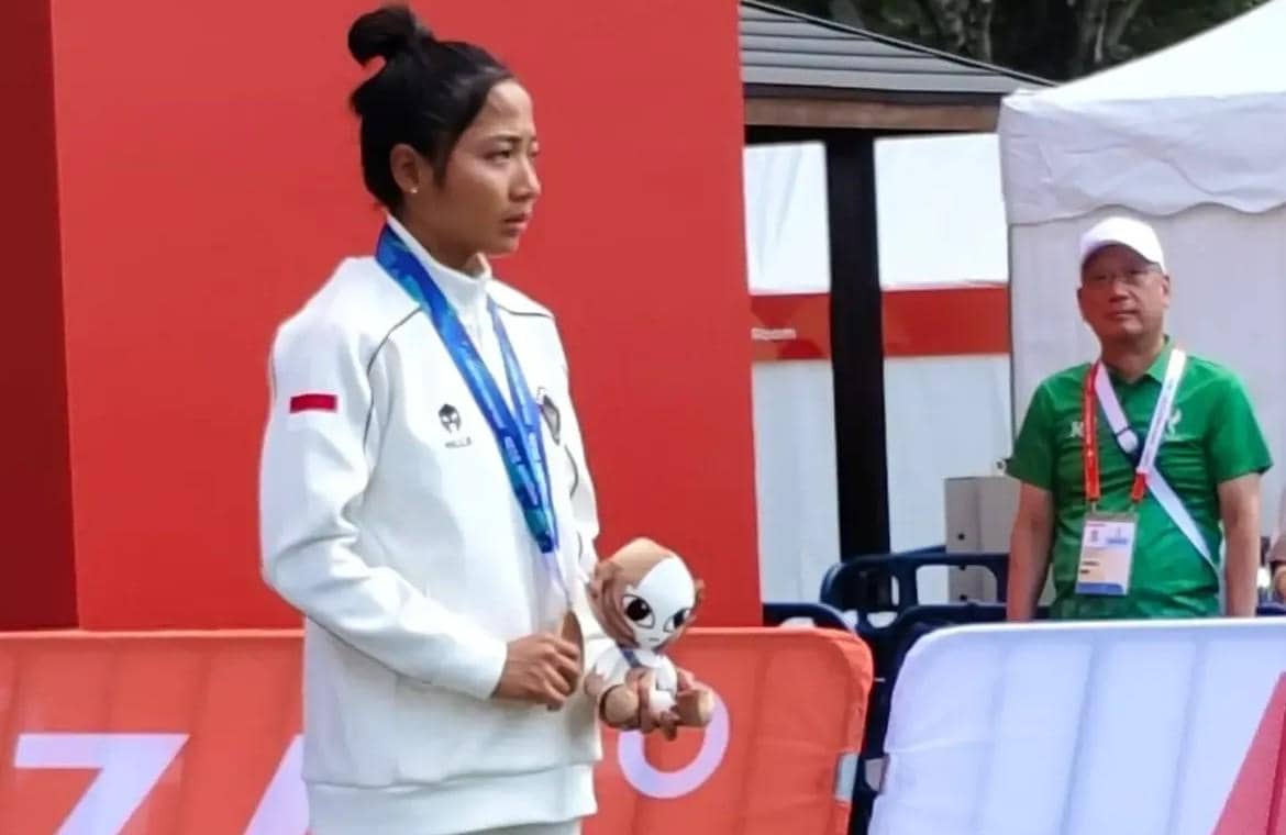 Sayu Bella Sukma Dewi saat naik podium Asian Games 2026 Aichi-Nagoya.