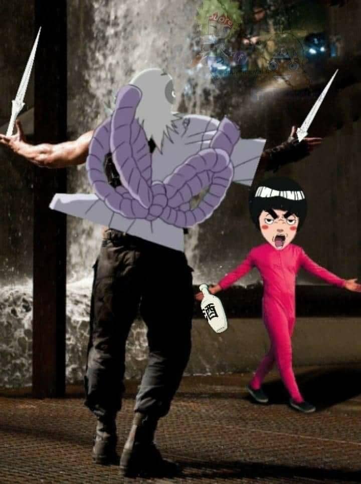 Meme karakter Rock Lee dari Naruto dalam mode mabuk, dibagikan oleh pengguna Reddit AirPodsOnALeash.
