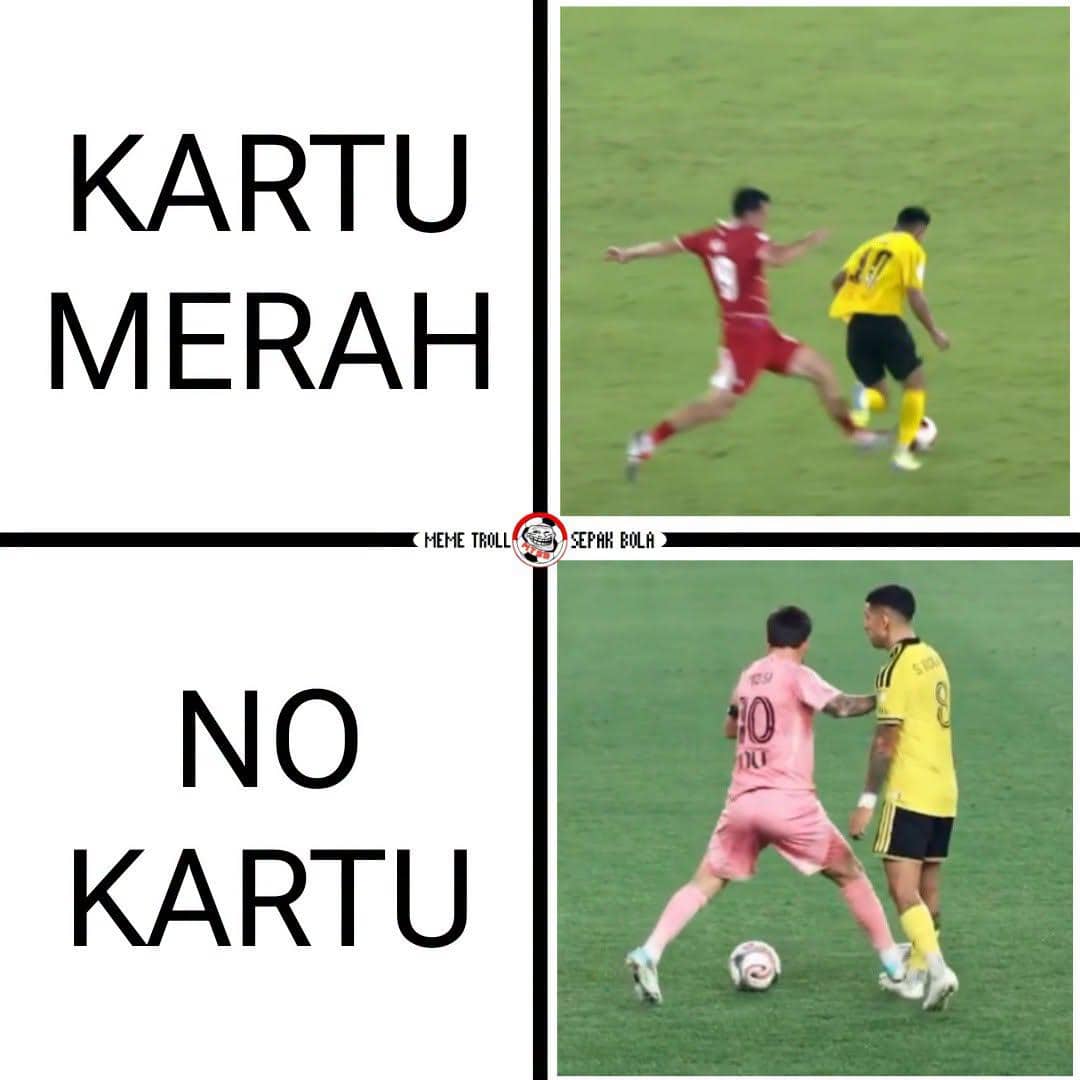 Meme di Facebook tentang Timnas Indonesia yang hanya bermain imbang saat menghadapi Malaysia dalam pertandingan sepak bola.
