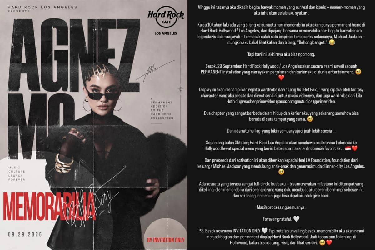 Memorabilia Agnez Mo Dipajang Permanen di Hard Rock Los Angeles