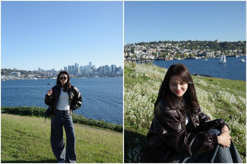 Callista Arum Menikmati Pemandangan Kota Seattle dari Gas Works Park