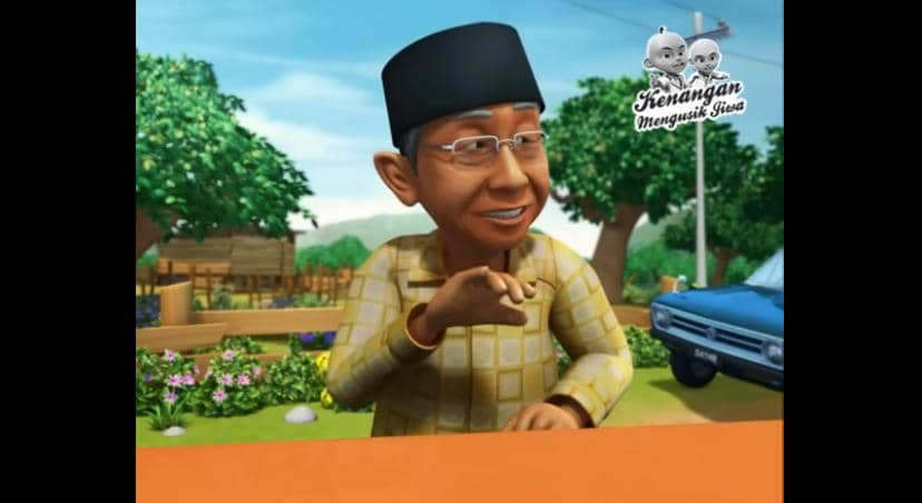 Karakter animasi Datuk Aziz Sattar tampil dalam serial Upin & Ipin produksi Les' Copaque di cuplikan YouTube.