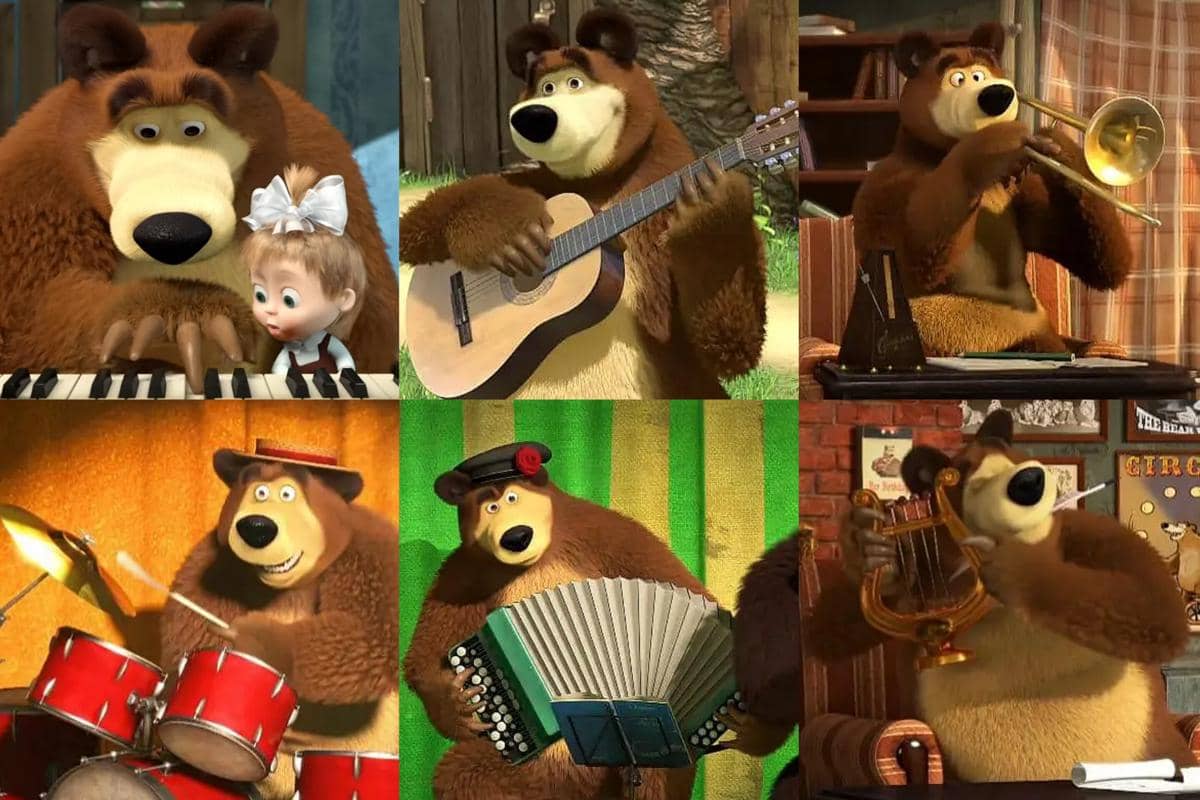 Bear dalam Masha and the Bear mampu memainkan berbagai alat musik.