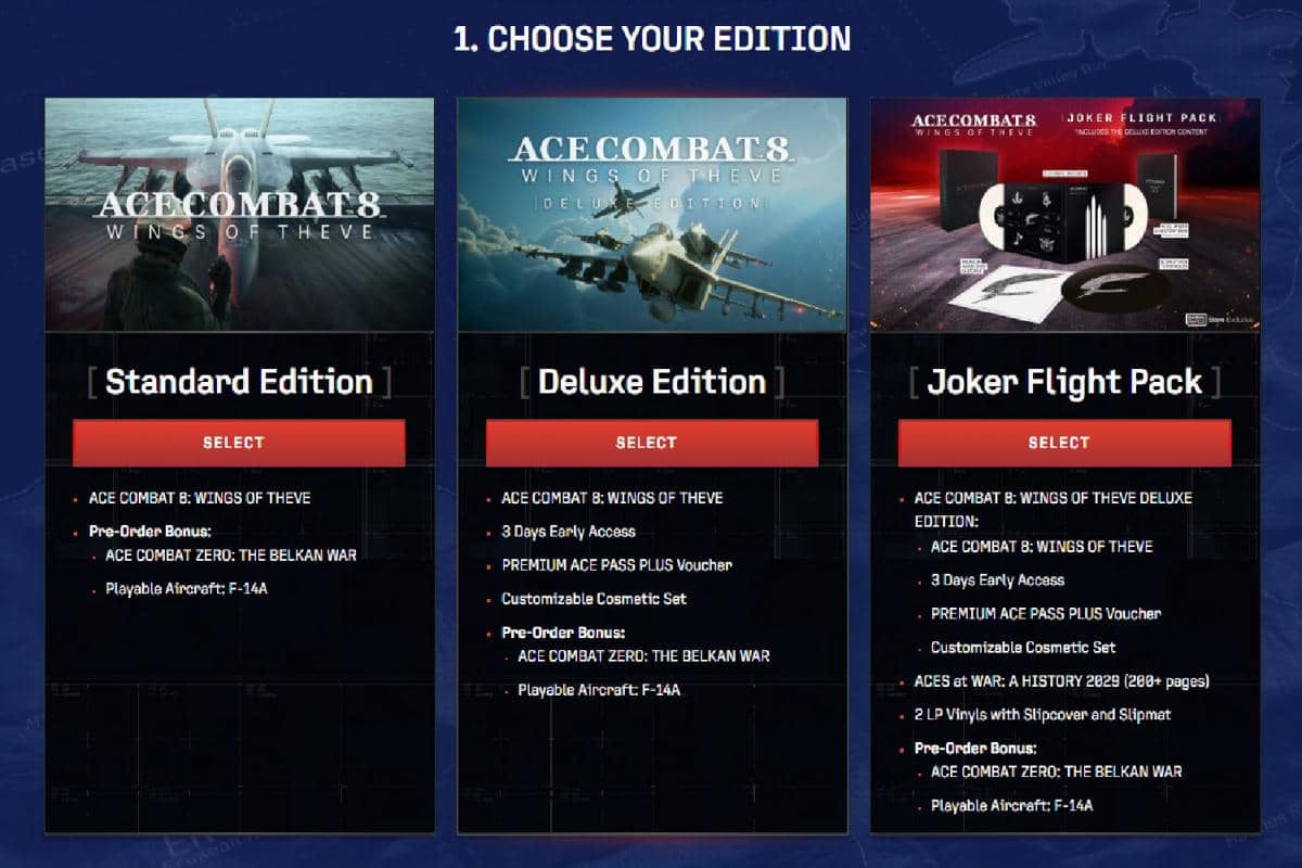 tiga versi Ace Combat 8: Wings of Theve