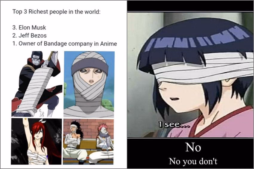 7 Meme Anime tentang Perban, Hinata dan Kakyoin Kena Roasting