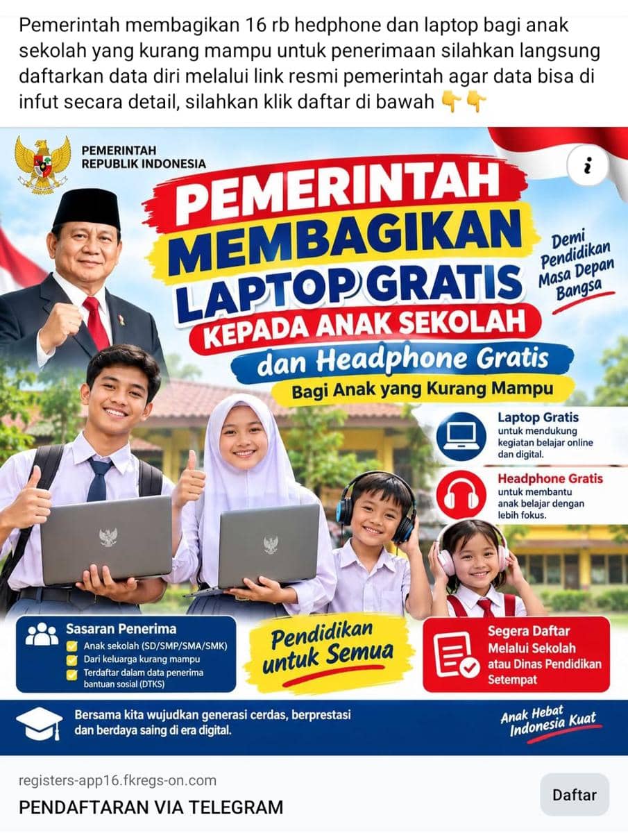 Cek Fakta: Bantuan Laptop dan Ponsel Gratis untuk Siswa Ternyata Hoaks