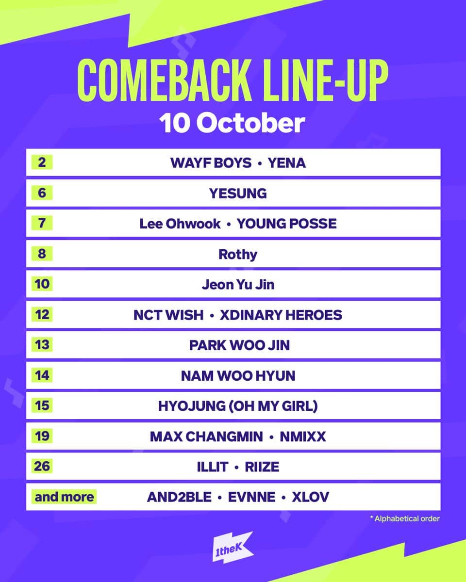jadwal debut dan comeback idol KPop pada Oktober 2026