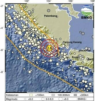 Tiga Gempa Terjadi di Lampung, Kekuatan hingga Magnitudo 2,8