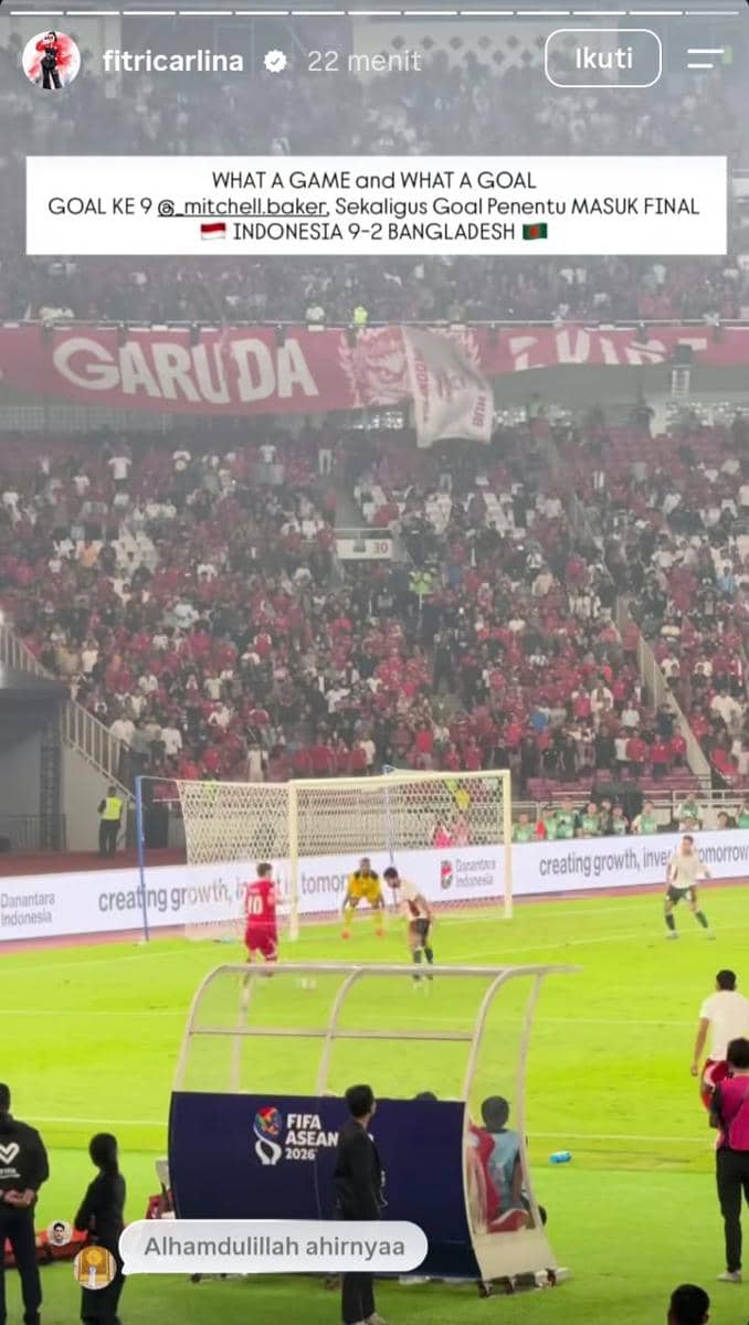 Reaksi artis Indonesia untuk kemenangan Indonesia atas Bangladesh di FIFA ASEAN Cup 2026