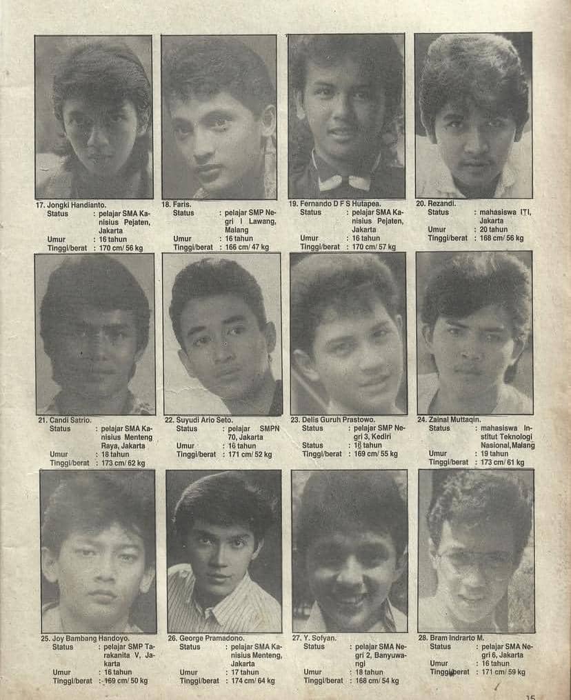 Foto para semifinalis Cover Boy 1988 dalam dokumentasi yang diunggah melalui akun Instagram milik koleksigoeni.