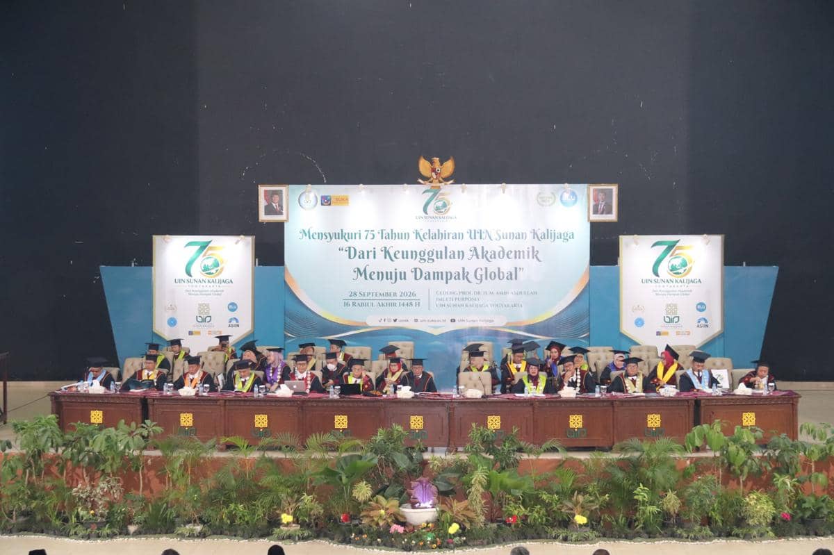 Suasana Sidang Senat Terbuka Dies Natalis ke-75 di Gedung Multipurpose UIN Sunan Kalijaga pada Senin, 28 September 2026.
