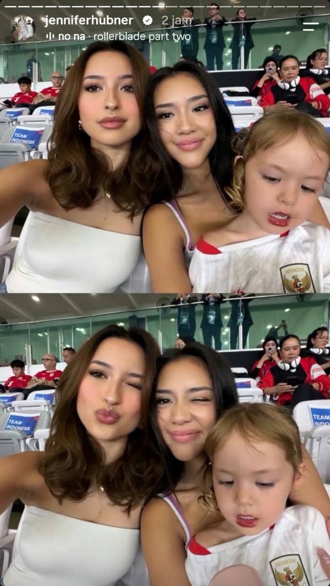 Jennifer Coppen, Baila nona, dan Kamari nonton pertandingan Indonesia vs Bangladesh di ASEAN Cup 2026