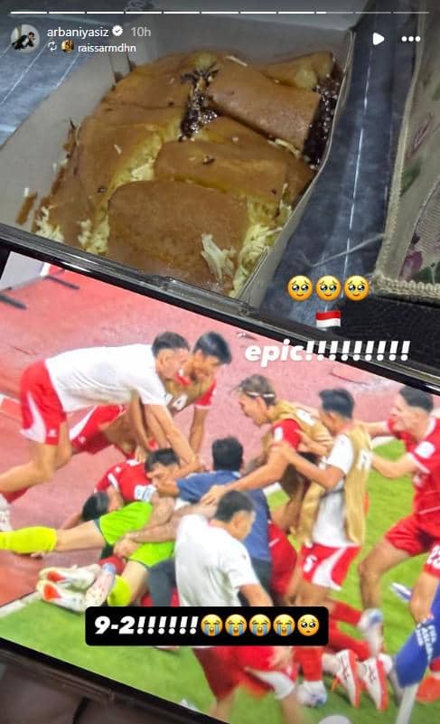 Unggahan Instagram Arbani Yasiz berisi reaksi atas keberhasilan timnas Indonesia lolos ke final FIFA ASEAN Cup 2026.