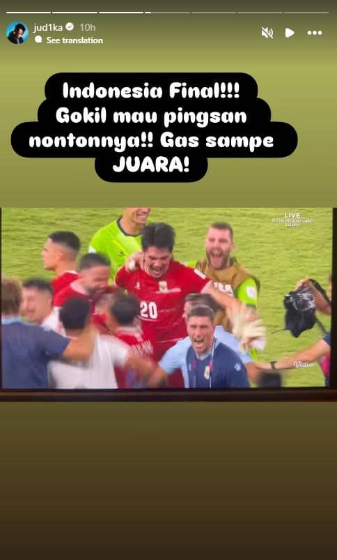 Unggahan Instagram Judika berisi reaksi atas kelolosan Timnas Indonesia ke final FIFA ASEAN Cup 2026.