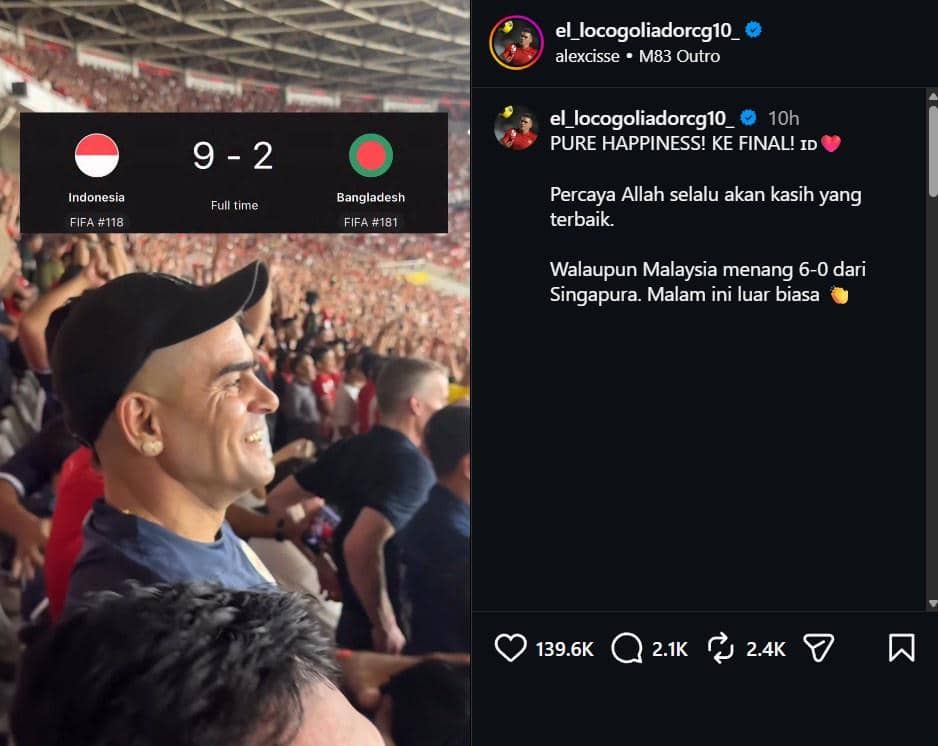 Unggahan Instagram tentang reaksi artis atas keberhasilan Timnas Indonesia lolos ke final FIFA ASEAN Cup 2026.