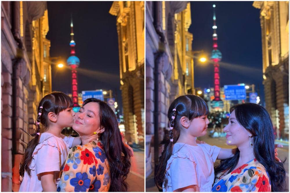 Asmirandah dan Chloe Menikmati Suasana Malam Kota Shanghai