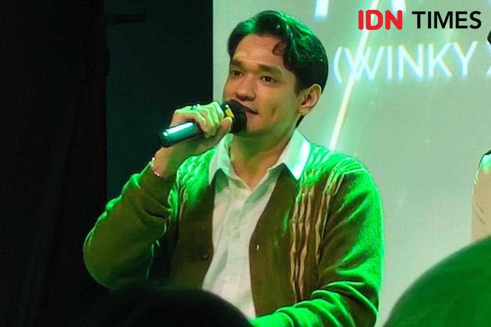 Potret Afgan di press conference single Aura yang digelar di Jakarta Selatan, Jumat (2/10/2026) (IDN Times/Juan Dwi)
