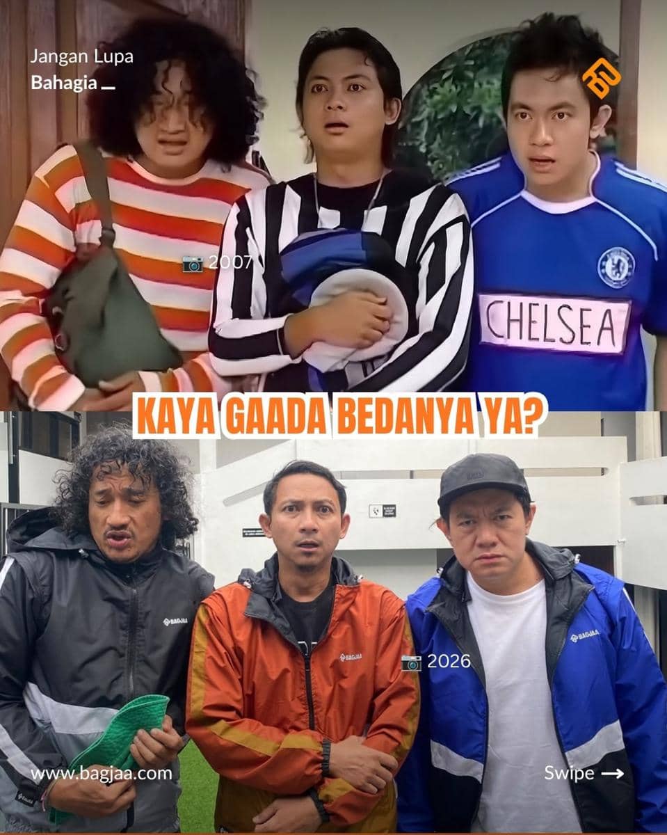 Para personel grup lawak Bajaj berpose bersama sambil tersenyum dalam unggahan Instagram akun adenbajaj.