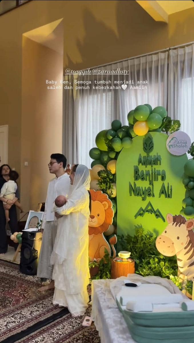 Dekorasi akikah Benjiro, anak Adhisty Zara, dalam perayaan yang dibagikan melalui akun Instagram Farah Dzahra.