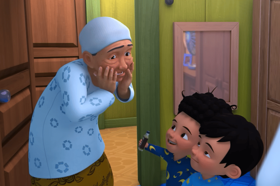 ilustrasi opah sabar menghadapi ketantruman upin ipin