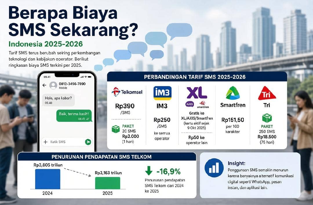 Visualisasi data perbandingan biaya SMS dari berbagai operator seluler di Indonesia pada 4 Oktober 2026.