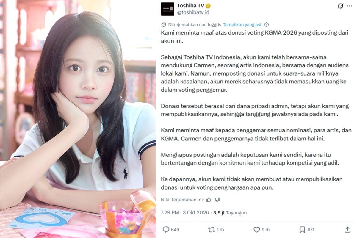 Admin Toshiba Indonesia Minta Maaf usai Vote Carmen di KGMA, Ada Apa?