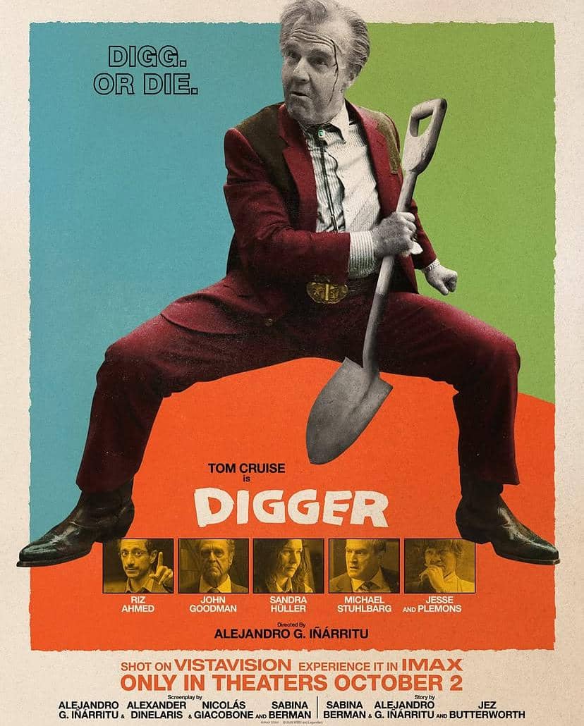 Poster film Digger dengan judul besar dan informasi promosi yang diunggah melalui akun Instagram Tom Cruise.