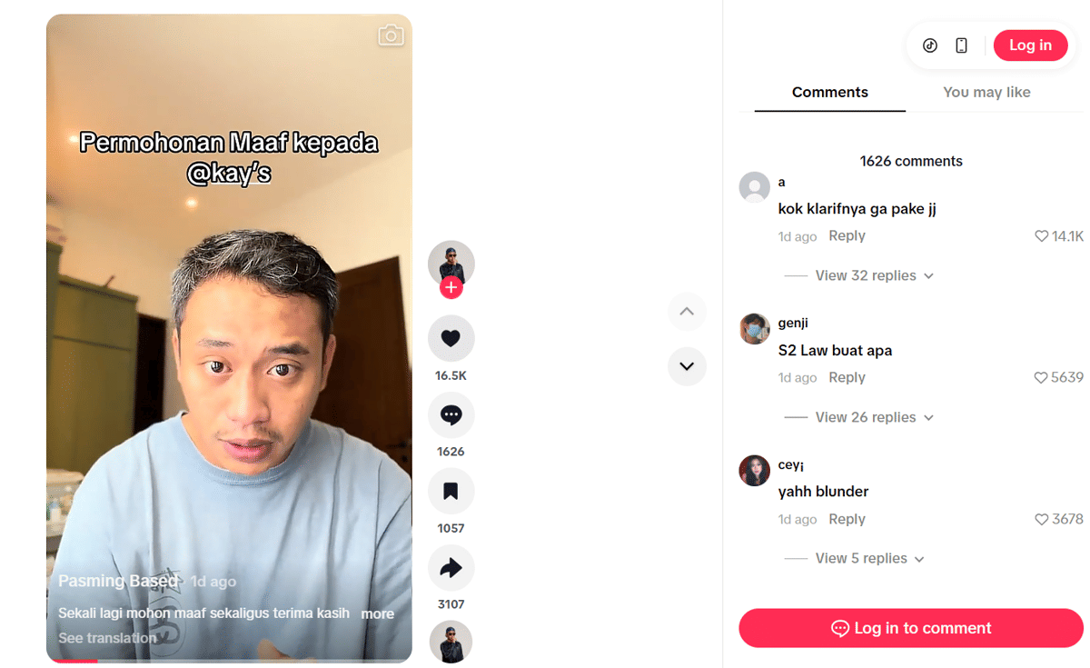 Tangkapan layar unggahan TikTok akun @pasmingbased berisi klarifikasi terkait Pasming Based yang beredar.