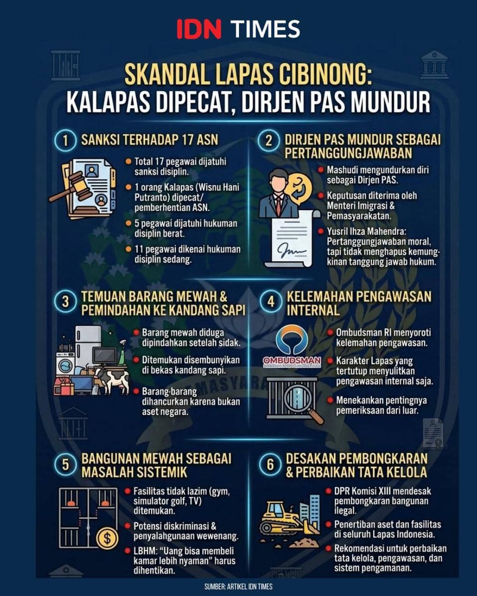 Skandal Lapas Cibinong Kalapas Dipecat, Dirjen PAS Mundur Jakarta, IDN Times - Skandal fasilitas mewah di Lembaga Pemasyarakatan (Lapas) Kelas IIA Cibinong, Jawa Barat, berujung pada sanksi terhad.jpg