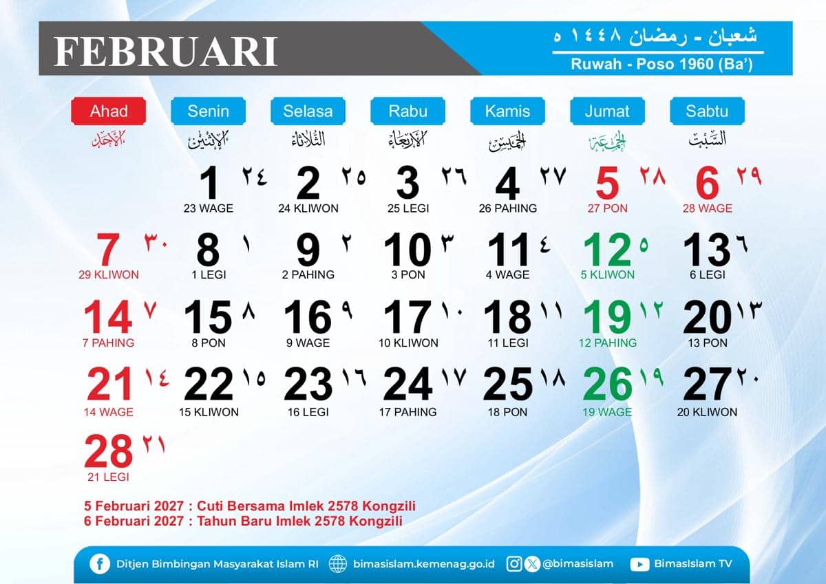 Kalender jawa Februari 2027
