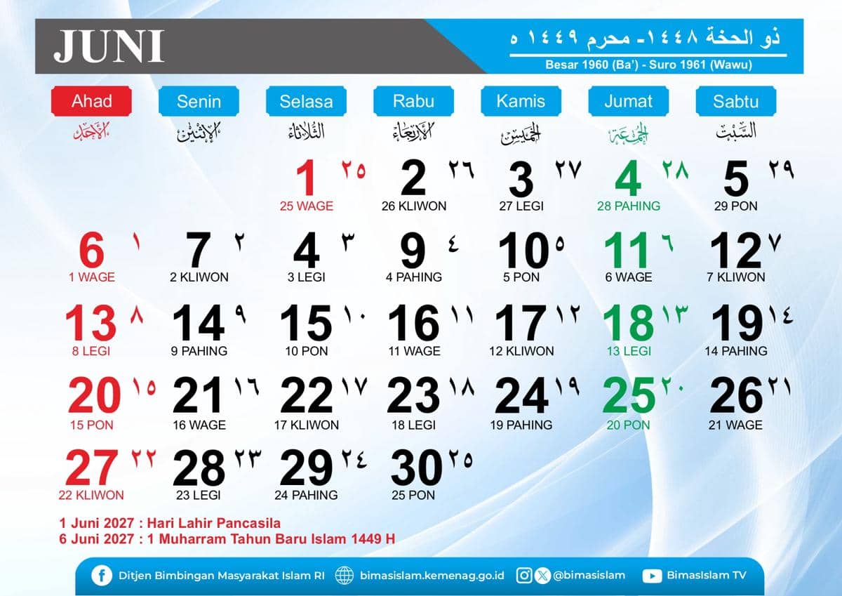 Kalender jawa Juni 2027